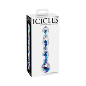 Icicles No. 8 Wavy 7 in. Glass Dildo Blue/Clear