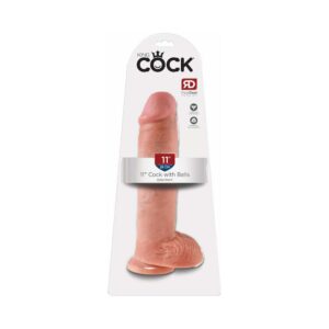 King Cock 11 in. Cock With Balls Realistic Suction Cup Dildo Beige