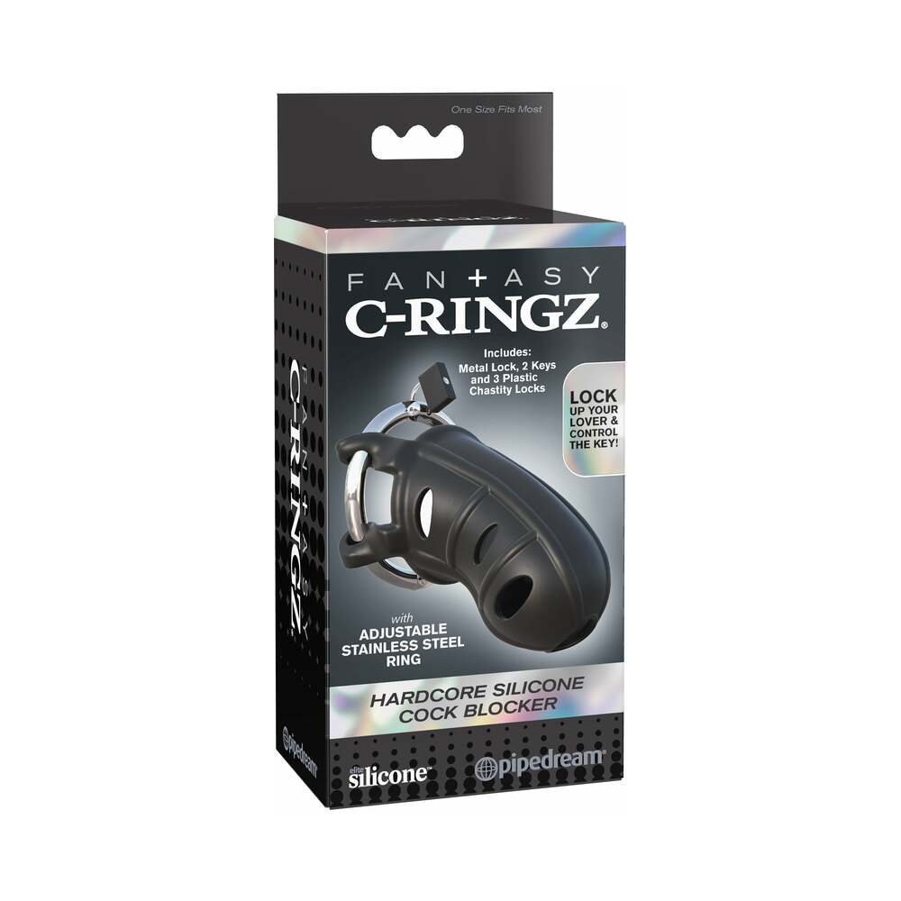 Fantasy C-Ringz Hardcore Silicone Cock Blocker Locking Chastity Cage Black