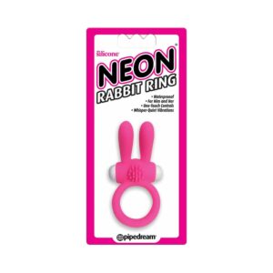 Neon Rabbit Ring Vibrating Silicone Cockring With Ears Pink