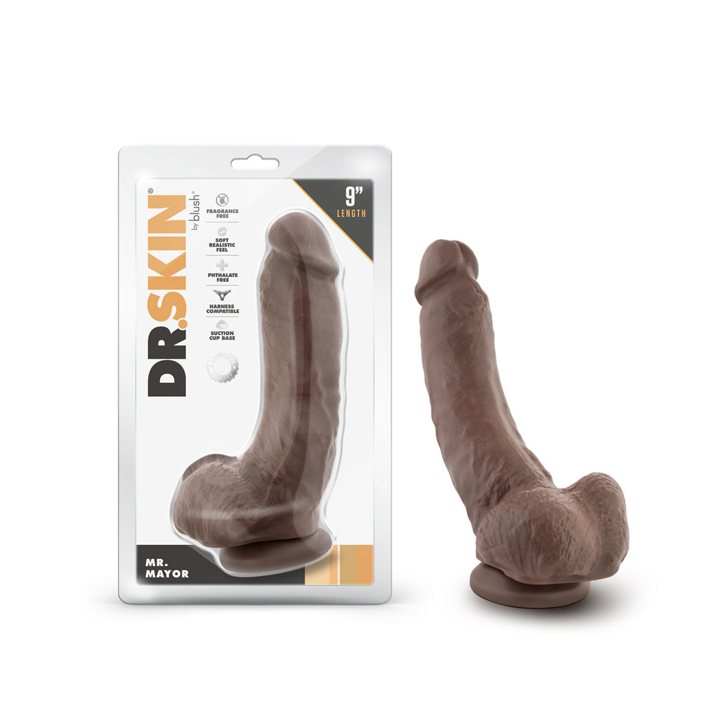 Dr. Skin Mr. Mayor Realistic 9 in. Dildo with Balls Brown
