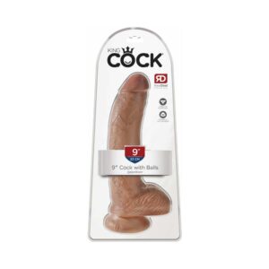 King Cock 9 in. Cock With Balls Realistic Suction Cup Dildo Tan