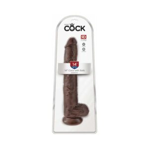 King Cock 14 in. Cock With Balls Realistic Suction Cup Dildo Brown