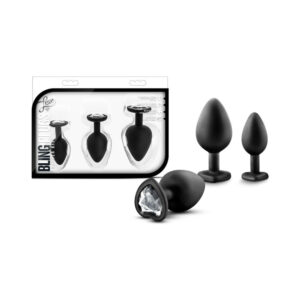 Luxe 3-Piece Bling Plug Training Kit with White Gem Base Black