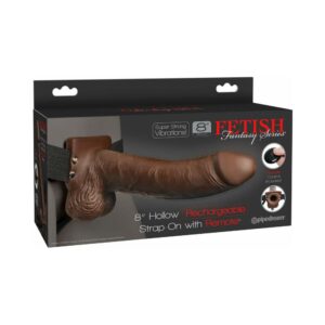 Fetish Fantasy Series Vibrating 8 in. Hollow Strap-On With Balls Brown/Black