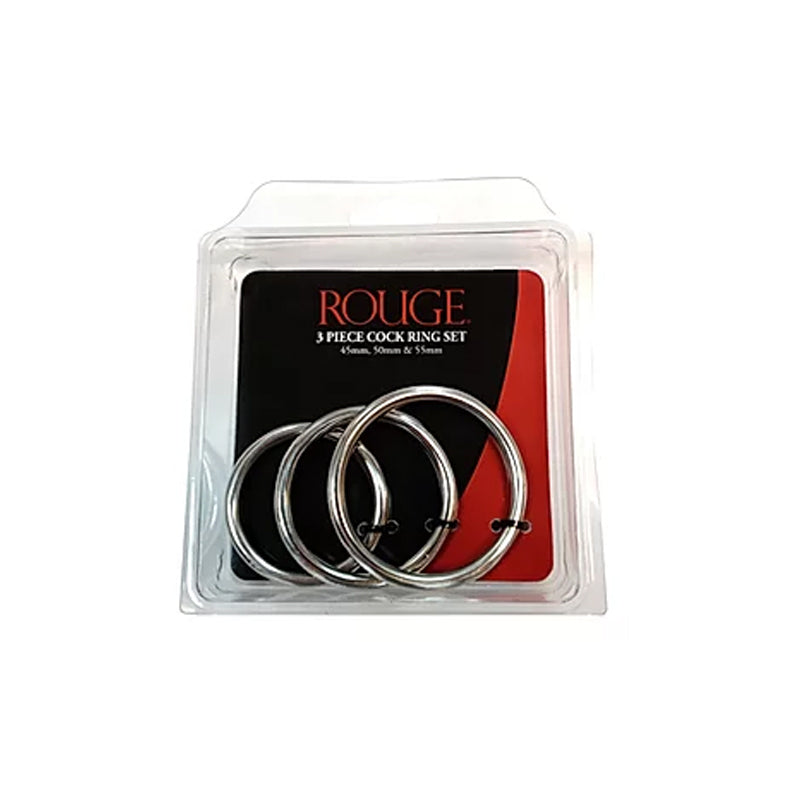 Stainless Steel Stainless Steel 3 Piece Cock Ring Set (55mm/50mm/45mm) - in Clamshell