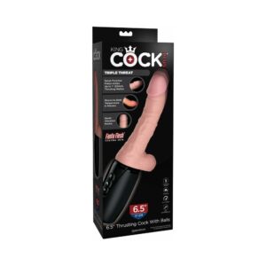 King Cock Plus 6.5 in. Thrusting Cock With Balls Rechargeable Realistic Vibrator Beige