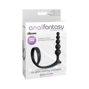 Anal Fantasy Collection Silicone Ass-Gasm Cockring Anal Beads Black