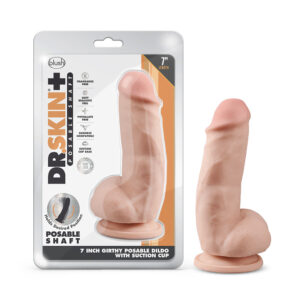 Dr. Skin Plus Girthy 7 in. Triple Density Posable Dildo with Balls Beige