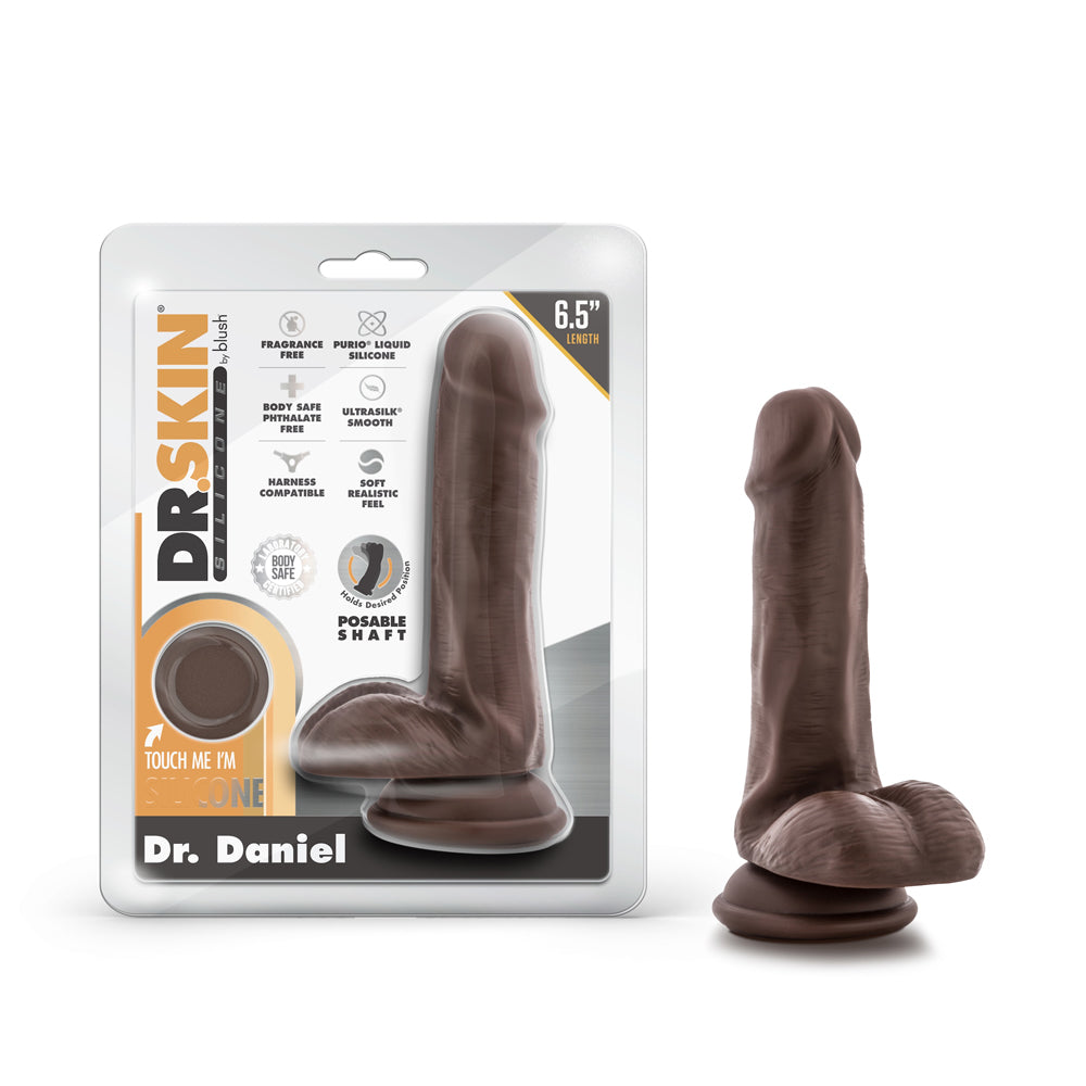Dr. Skin Silicone Dr. Daniel 6.5 in. Posable Dildo with Balls Brown