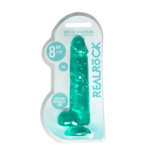 RealRock Crystal Clear Realistic 8 in. Dildo With Balls and Suction Cup Turquoise