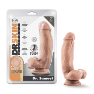 Dr. Skin Silicone Dr. Samuel Realistic 7 in. Posable Dildo with Balls Beige