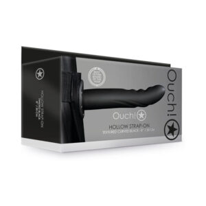 Ouch! Textured Curved 8 in. Hollow Strap-On Black