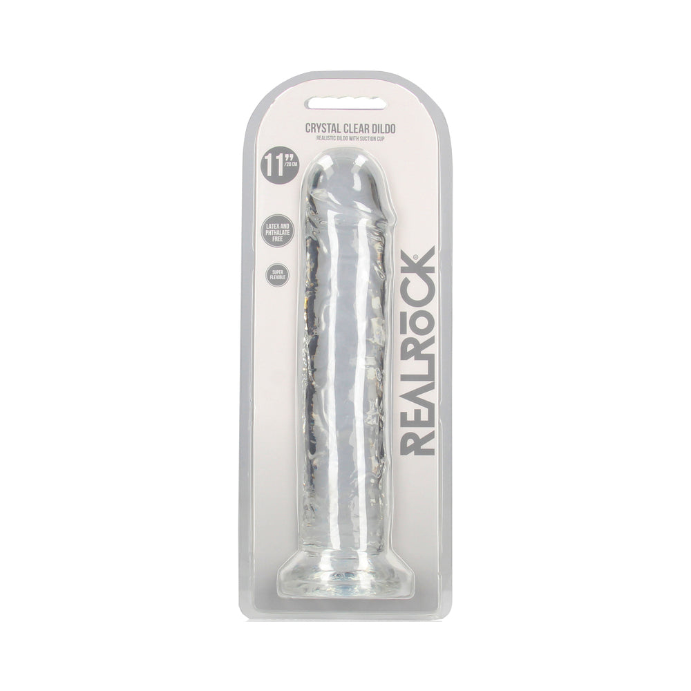 RealRock Crystal Clear Straight 11 in. Dildo Without Balls Clear