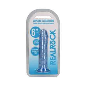 RealRock Crystal Clear Straight 6 in. Dildo Without Balls Blue