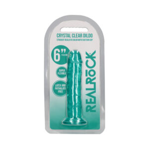 RealRock Crystal Clear Straight 6 in. Dildo Without Balls Turquoise