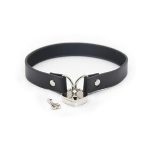 Ple''sur PVC Collar With Heart Lock & Key Black Bag Packaging