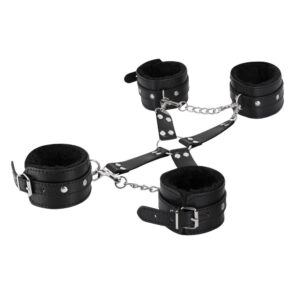 Male Power Leather All 4''s Fuzzy Cuff Set Black