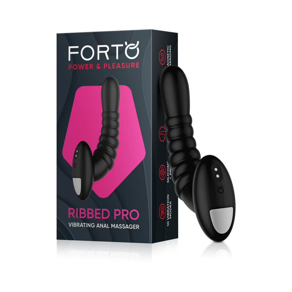 Forto Ribbed Pro Rechargeable Silicone Vibrating Anal Massager Black