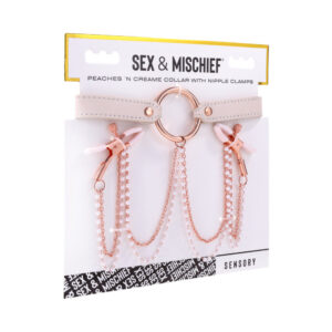 Sportsheets Sex & Mischief Peaches ''n CreaMe Collar with Nipple Clamps