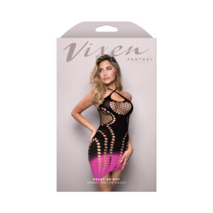 Fantasy Lingerie Vixen Ready Or Not Ombré Knit Asymmetrical Keyhole Halter Dress Black/Pink O/S