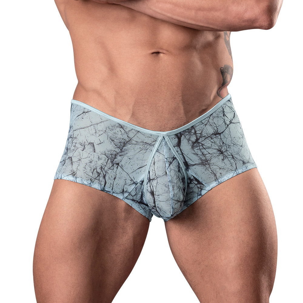 Male Power Marble Mesh Micro Mini Short Silver Blue XL