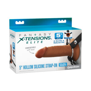 Fantasy X-Tensions Elite Silicone Hollow Strap-On Dual Density 5 in. Brown