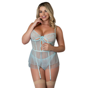 Magic Silk Blue Sky Flirty Slip Baby Doll with Removable Garters & Thong Queen Size