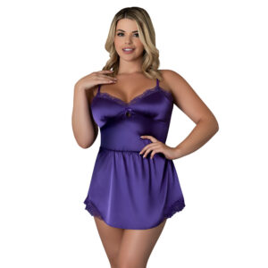 Magic Silk Satin Petals Chemise & G-String Set Purple Queen Size