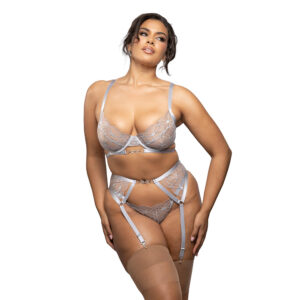 Fantasy Lingerie Radiance Diamond Bra, Garter Belt & Open Back Panty 3XL/4XL