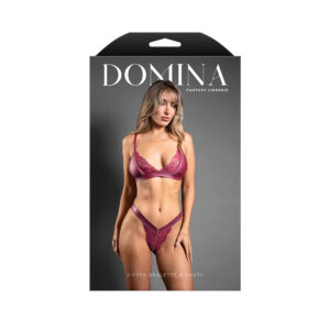 Fantasy Lingerie Domina Bralette & Panty with Zipper Details Berry L/XL